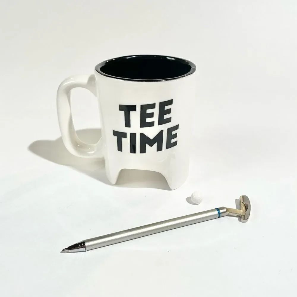 Golf fanatic tee time novelty mug and club pen